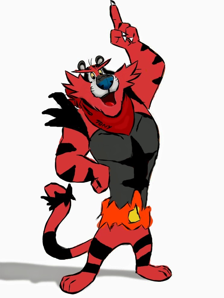 1boy, cosplay, crossover, full_body, incineroar, incineroar_(cosplay), kellogg's, male_focus