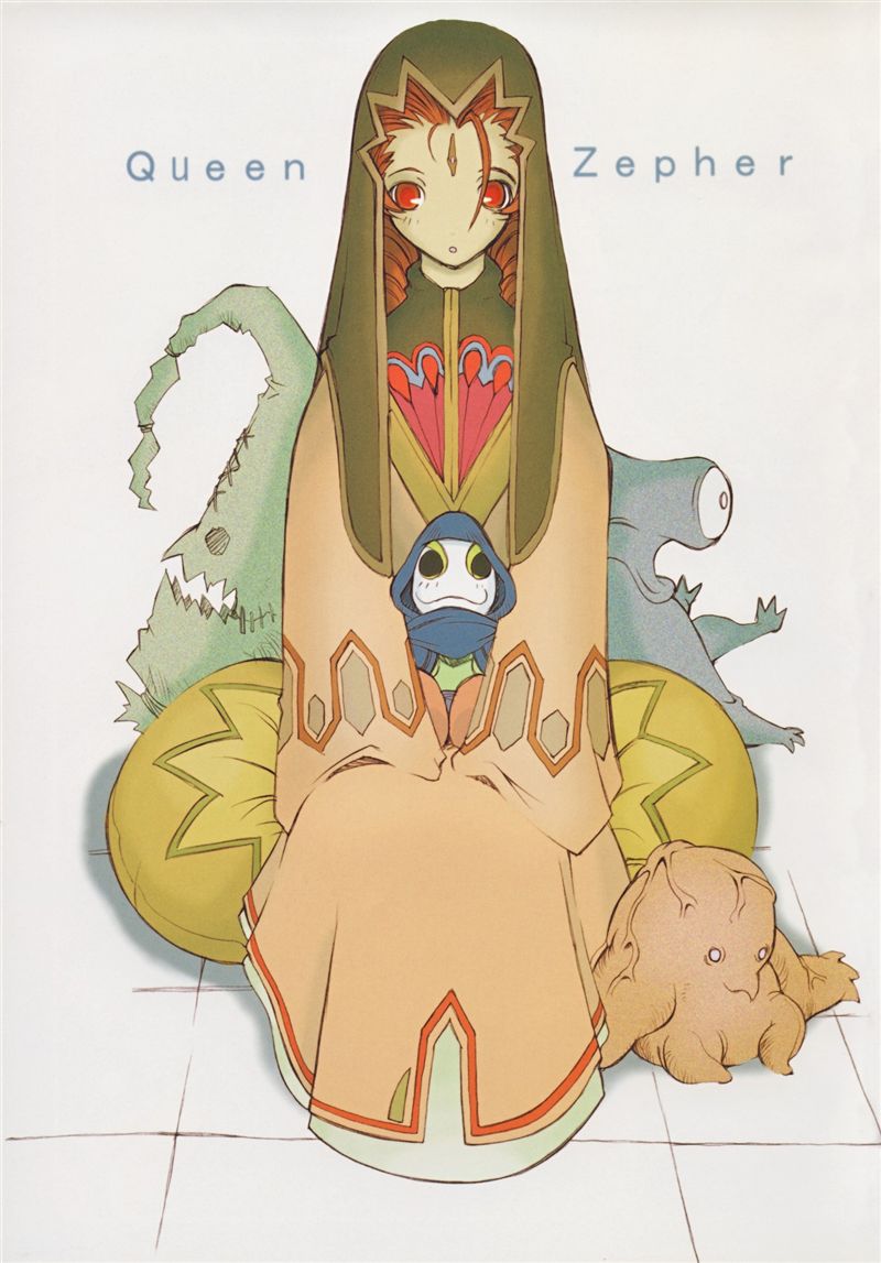 1girl, character_name, character_request, creature, queen_zephyr, red_eyes, simple_background, sitting, tagme, typo, uguisu_kagura, uguisuya, white_background, xenogears