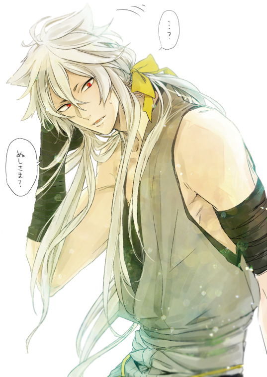 1boy, bloom, casual, cowboy_shot, gusari, hair_ribbon, japanese_clothes, kogitsunemaru