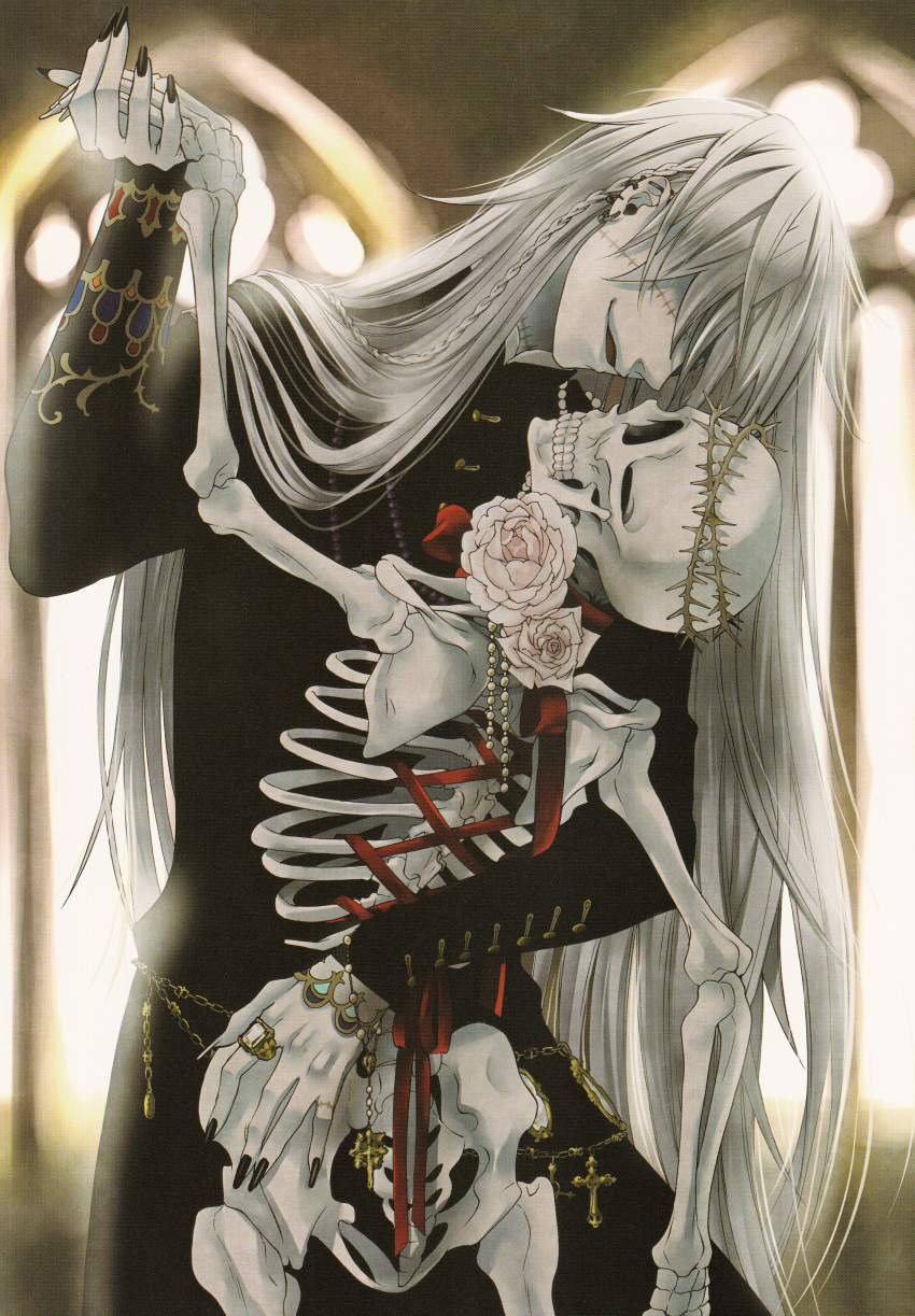 1boy, black_nail_polish, bracelet, braid, earrings, grey_hair, jewelry, kuroshitsuji