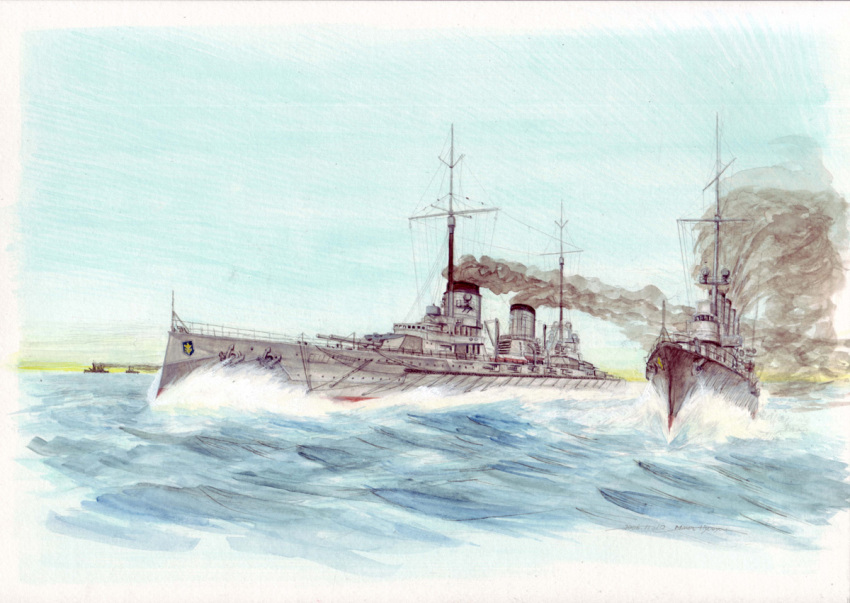 hyoubyou, military, original, ship, smoke, warship, water, world_war_i