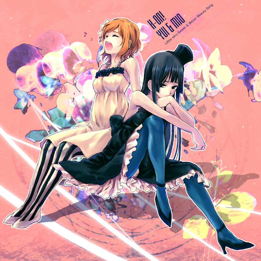 akiyama_mio, bad_id, black_hair, blue_legwear, brown_hair, closed_eyes, don't_say_lazy, don't_say_"lazy"