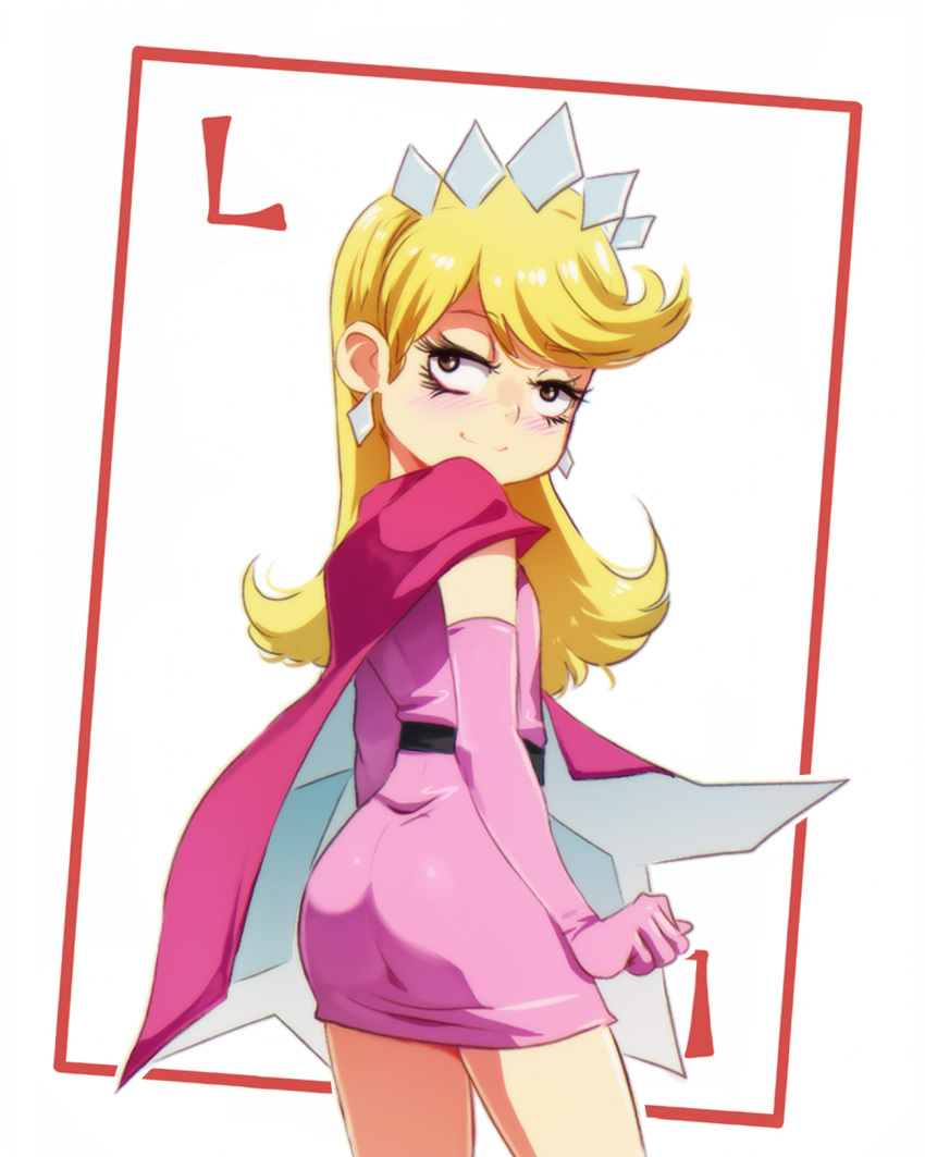 ass, blonde_hair, cape, child, lola_loud, looking_back, minidress, superhero, the_loud_house
