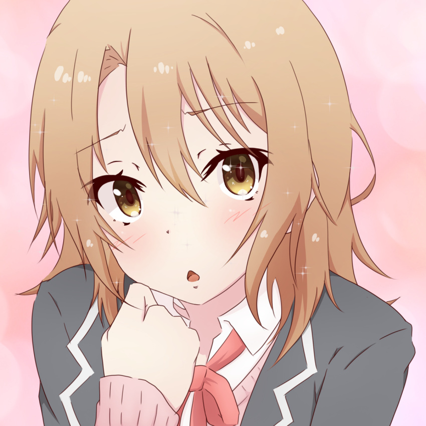 1girl, blush, brown_hair, isshiki_iroha, orange_eyes, ribbon, school_uniform, yahari_ore_no_seishun_lovecome_wa_machigatteiru.