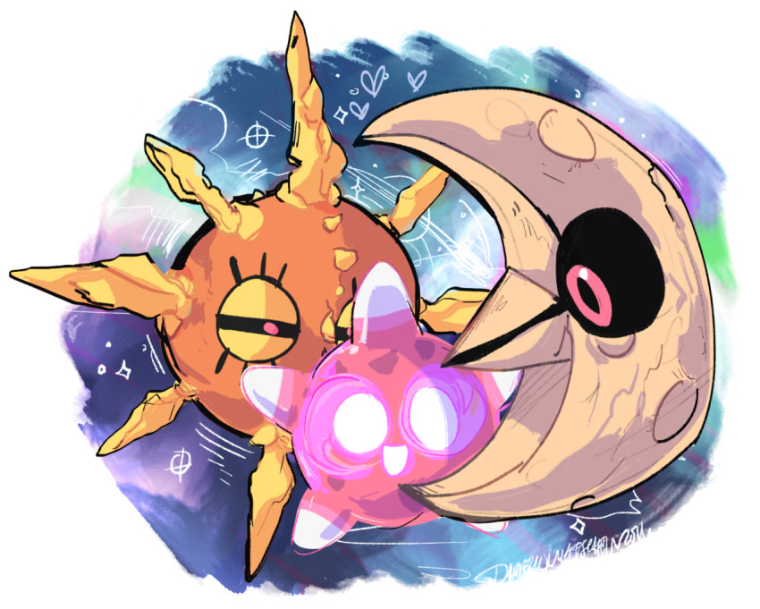 10s, full_body, lunatone, minior, minior_(shields_down), no_humans, pokemon, pokemon_sm
