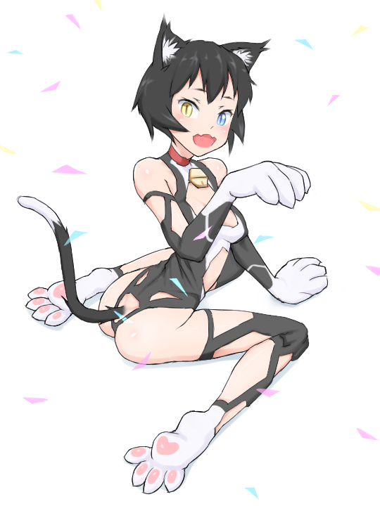 1girl, animal_ears, ass, black_hair, collar, costume, eyebrows, full_body