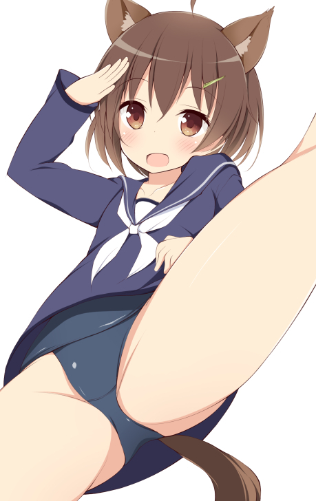 1girl, ahoge, animal_ears, blush, brave_witches, brown_eyes, brown_hair, hairclip