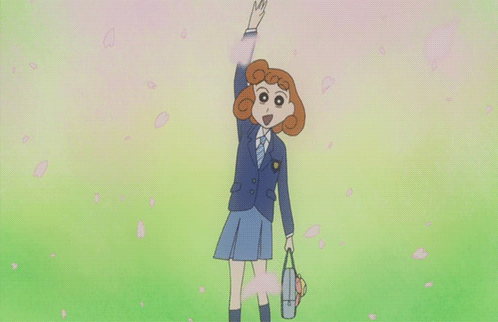 :d, animated, black_eyes, crayon_shin-chan, falling_petals, happy, looking_at_viewer, nohara_himawari