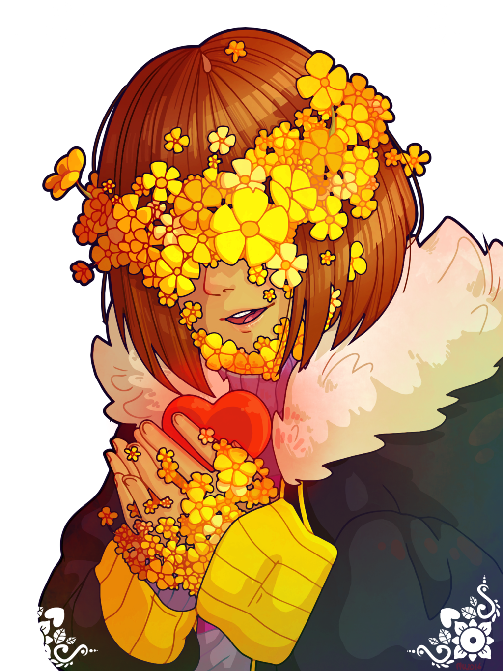 1girl, artist_request, female, flowerfell, frisk_(undertale), heart, light_smile, solo, tagme, transparent_background, undertale