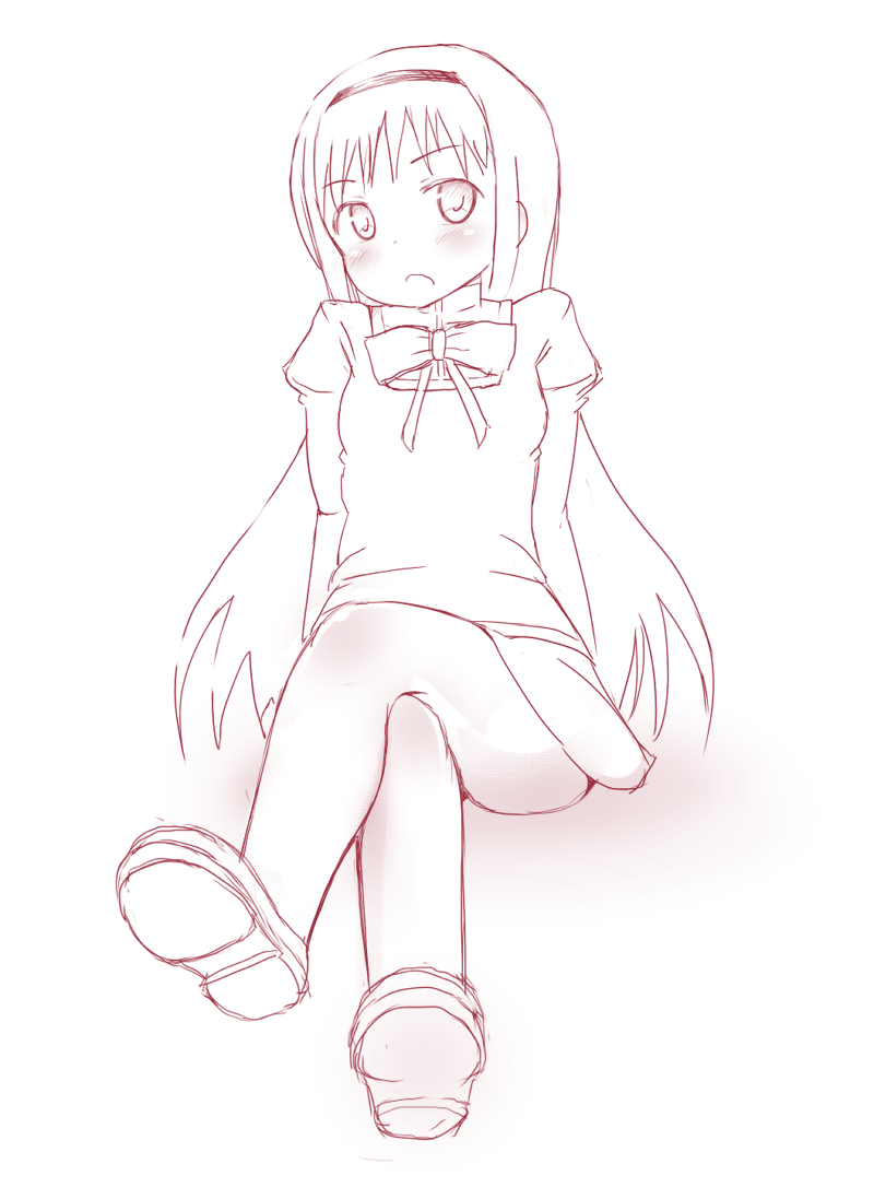 1girl, akemi_homura, child, dress, drizzlea, eyebrows, hairband, long_hair