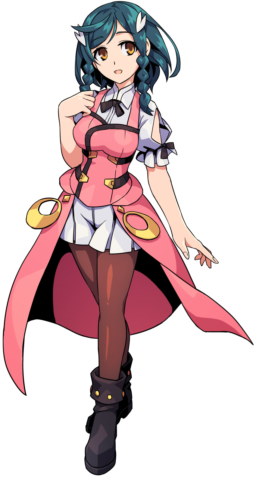 1girl, azure_striker_gunvolt, green_hair, official_art, open_mouth, orange_eyes, ouka_(gunvolt), transparent_background