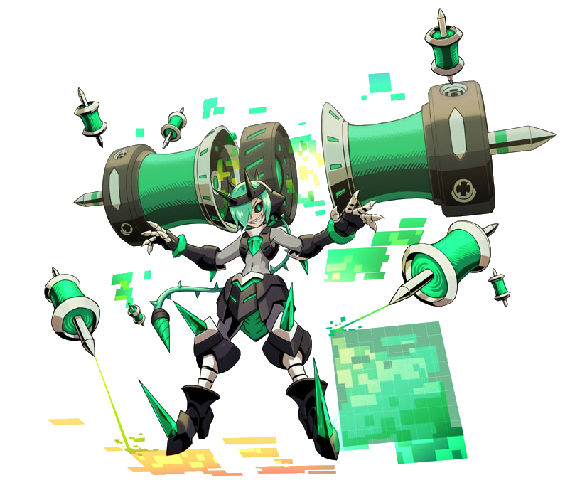 1boy, armor, azure_striker_gunvolt, black_sclera, green_eyes, green_hair, grin, official_art