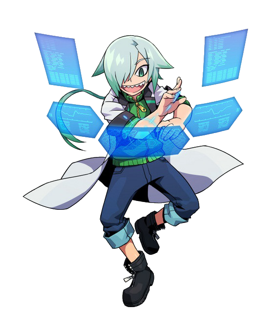1boy, azure_striker_gunvolt, coat, green_eyes, green_hair, official_art, open_mouth, sharp_teeth