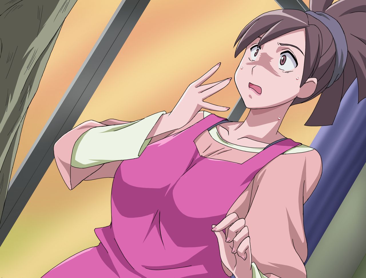 1girl, apron, brown_eyes, brown_hair, kaidan_restaurant, makino_tomoyasu, milf, oozora_kazuyo