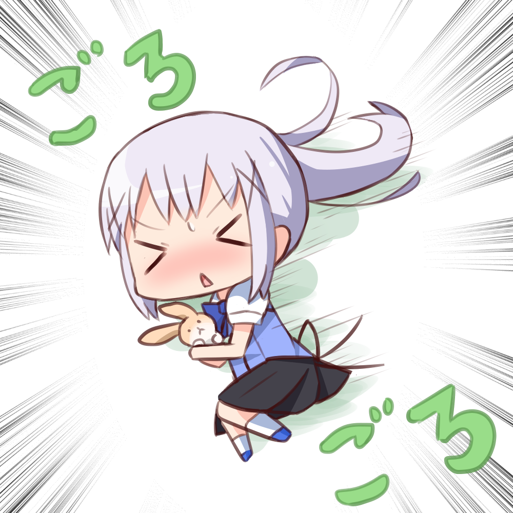 >_<, 1girl, black_skirt, chibi, female, gochuumon_wa_usagi_desu_ka?, hana_kazari, kafuu_chino