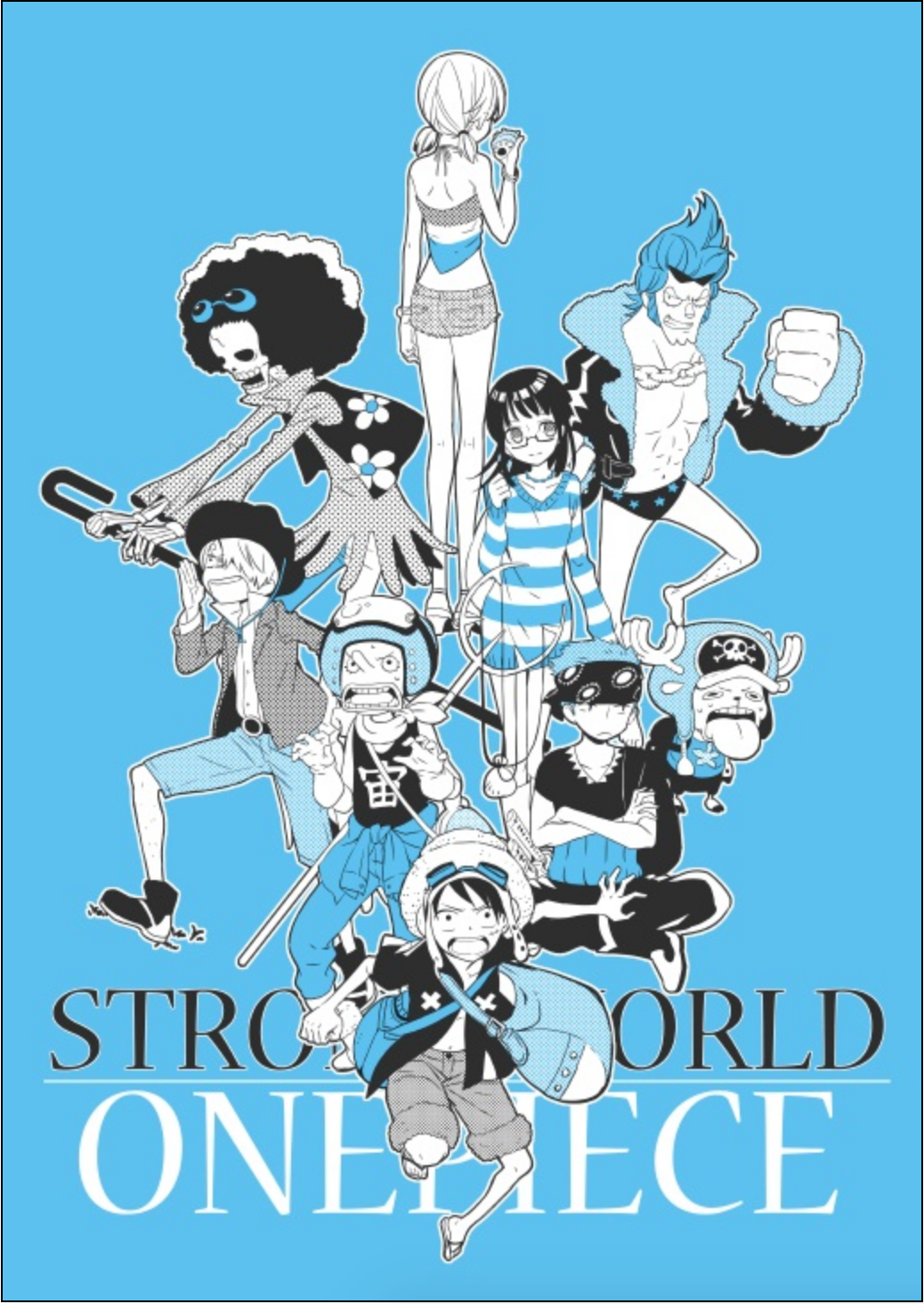 2girls, 6+boys, afro, antlers, bangs, bespectacled, brook, cane_sword