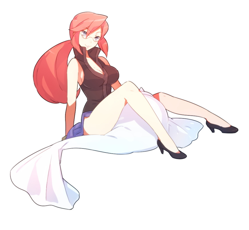 1girl, bare_arms, bare_shoulders, black_high_heels, breasts, cleavage, dewgong, elite_four