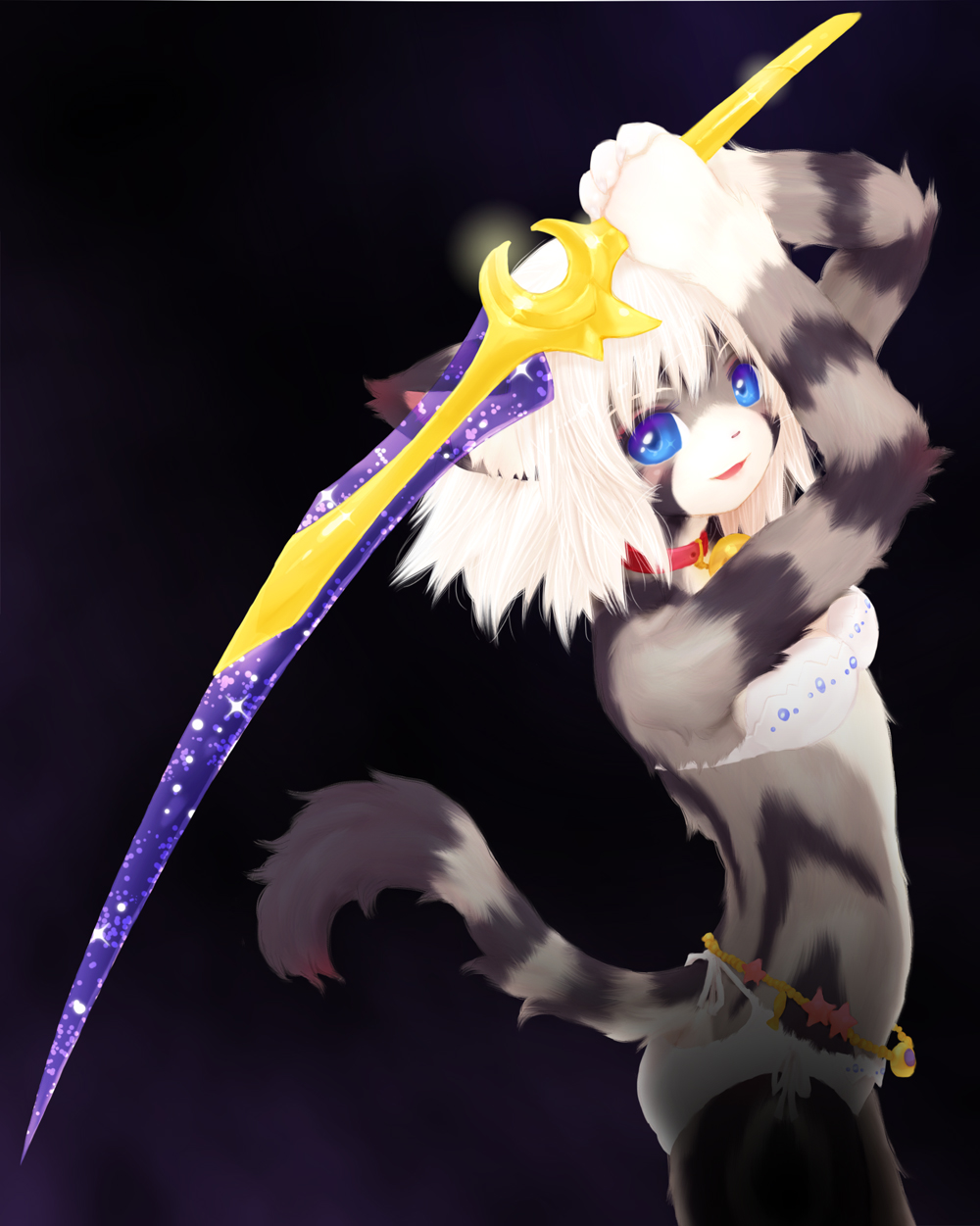 1girl, cat, furry, open_mouth, original, short_hair, solo, sword