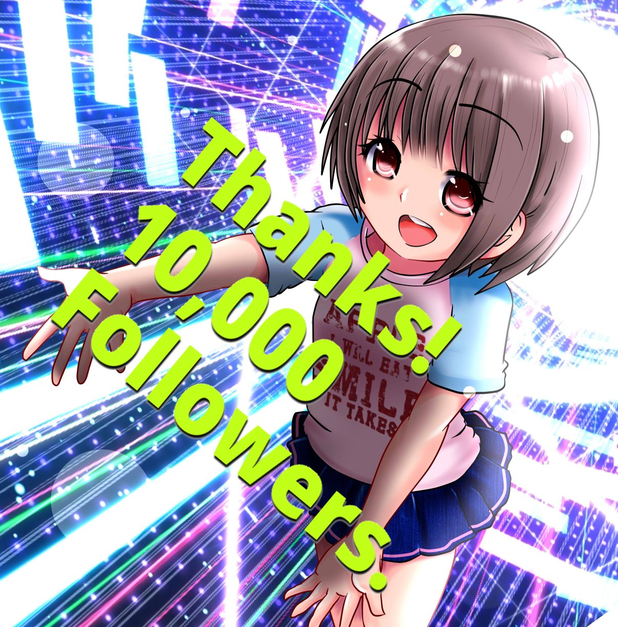 !, 1girl, blue_skirt, blush, brown_hair, chikusan_nurseman, child, eyebrows