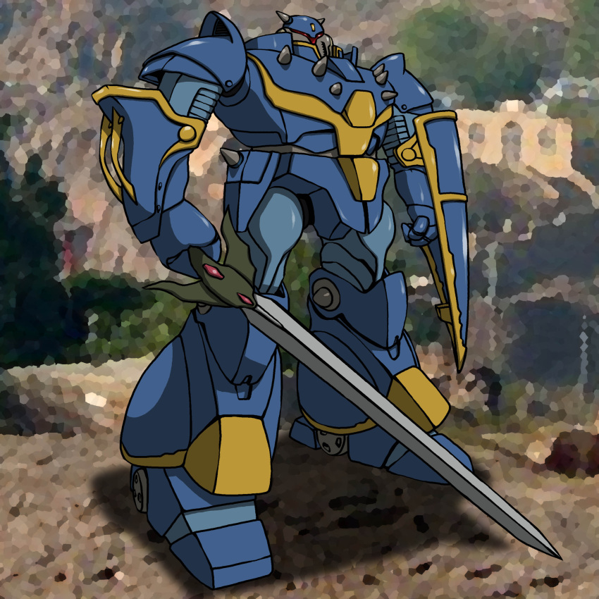 highres, hirodango, kikou-kai_galient, mecha, shield, sword, weapon, zuwel