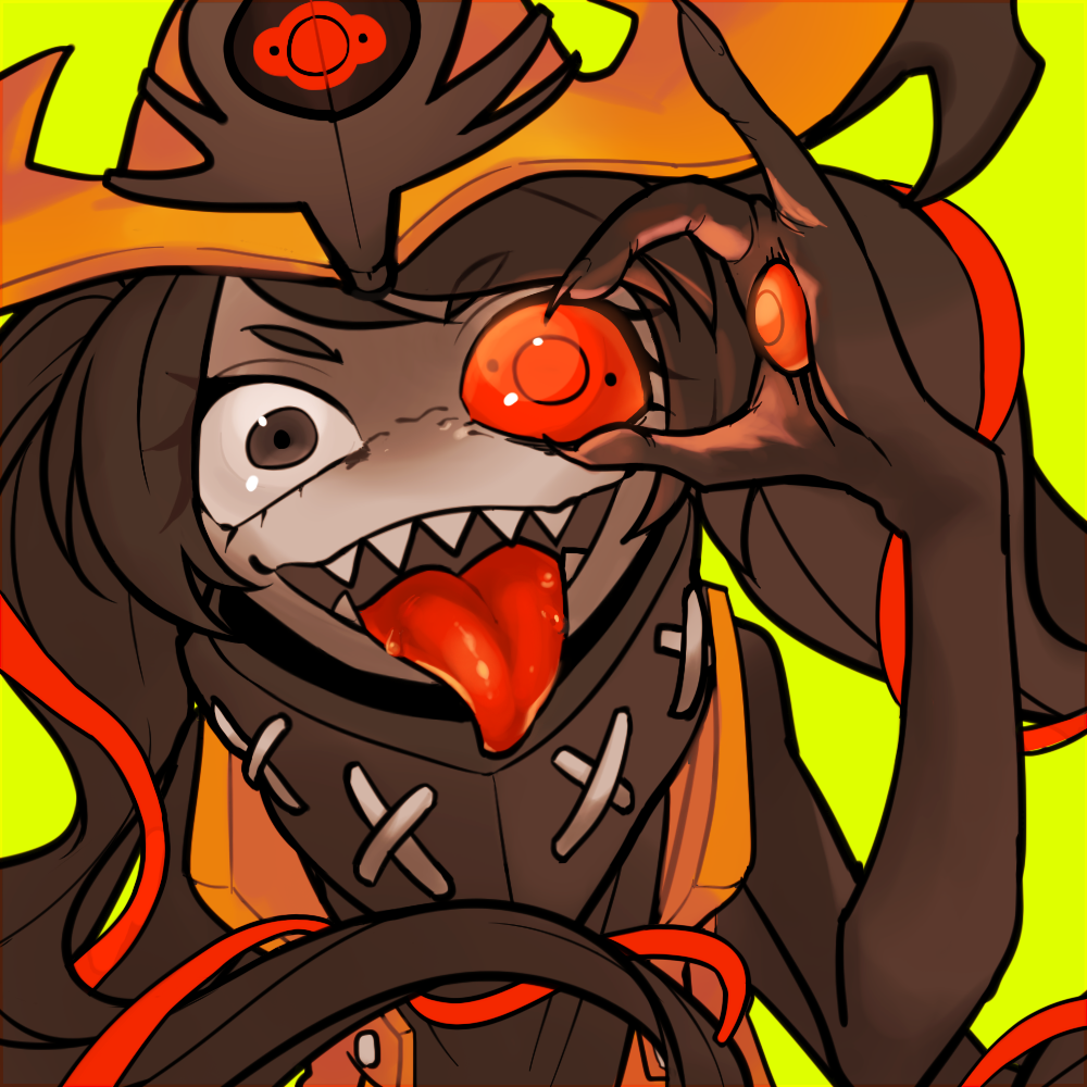alien, battleborn, orendi_(battleborn), sharp_teeth, solo, teeth, tied_hair, twintails