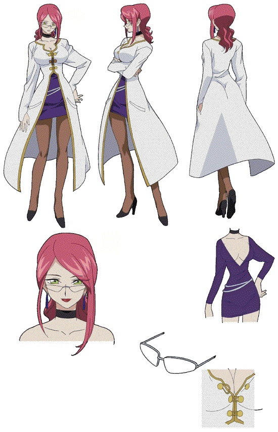 00s, 1girl, aoi_kiriko, back, breasts, character_sheet, cleavage, female, full_body, glasses, large_breasts, long_hair, milf, official_art, shinkon_gattai_godannar!!, skirt, smile, solo, yellow_eyes