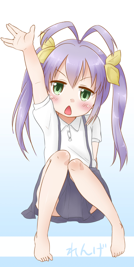 1girl, armpit, barefoot, child, eyebrows, feet, hair_ornament, kazuya_lolicon