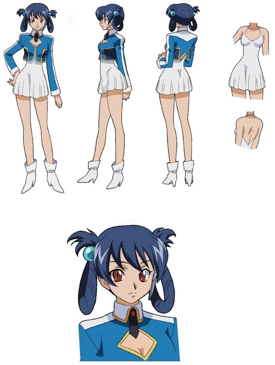 00s, 1girl, ass, back, blue_hair, breasts, character_sheet, cleavage