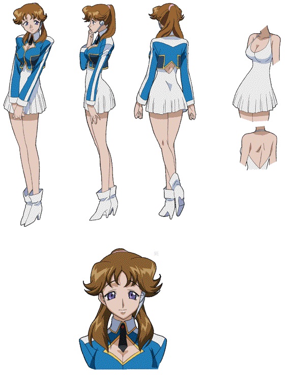 00s, 1girl, ass, back, breasts, brown_hair, character_sheet, cleavage