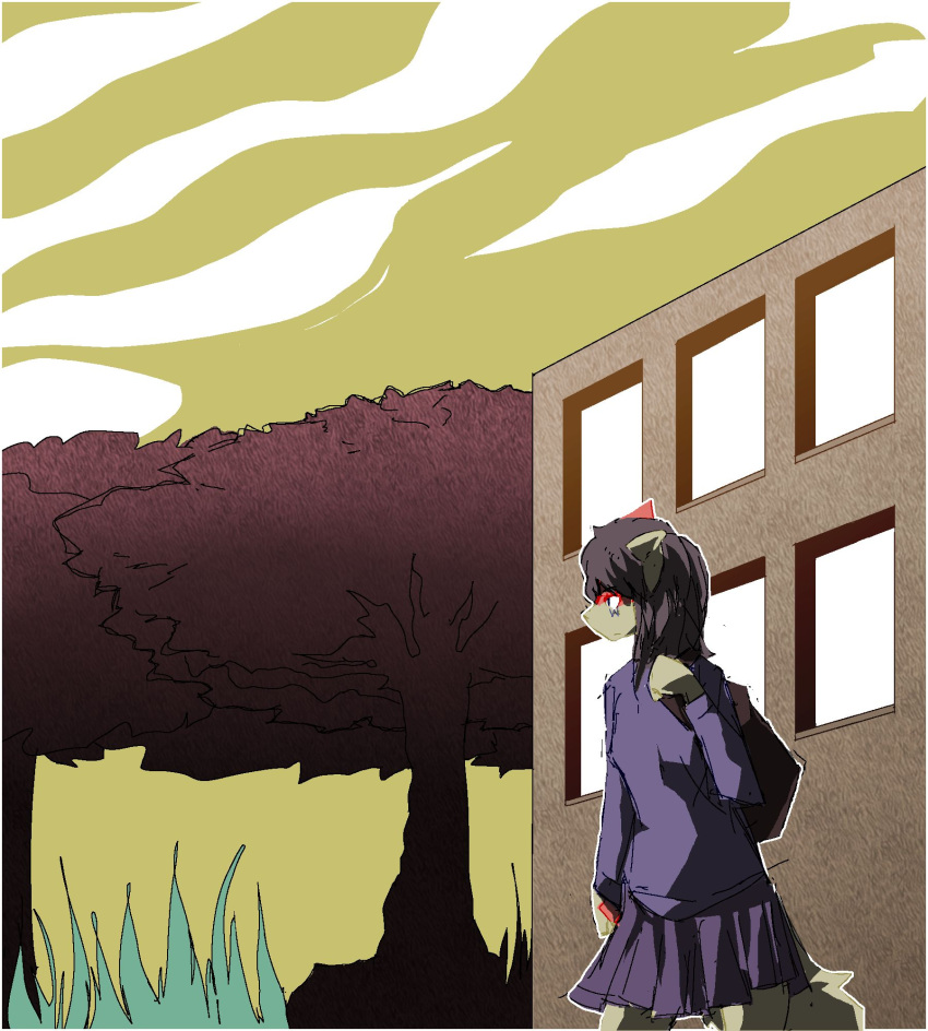 1girl, black_hair, dragon, female, furry, nature, outdoors, paru