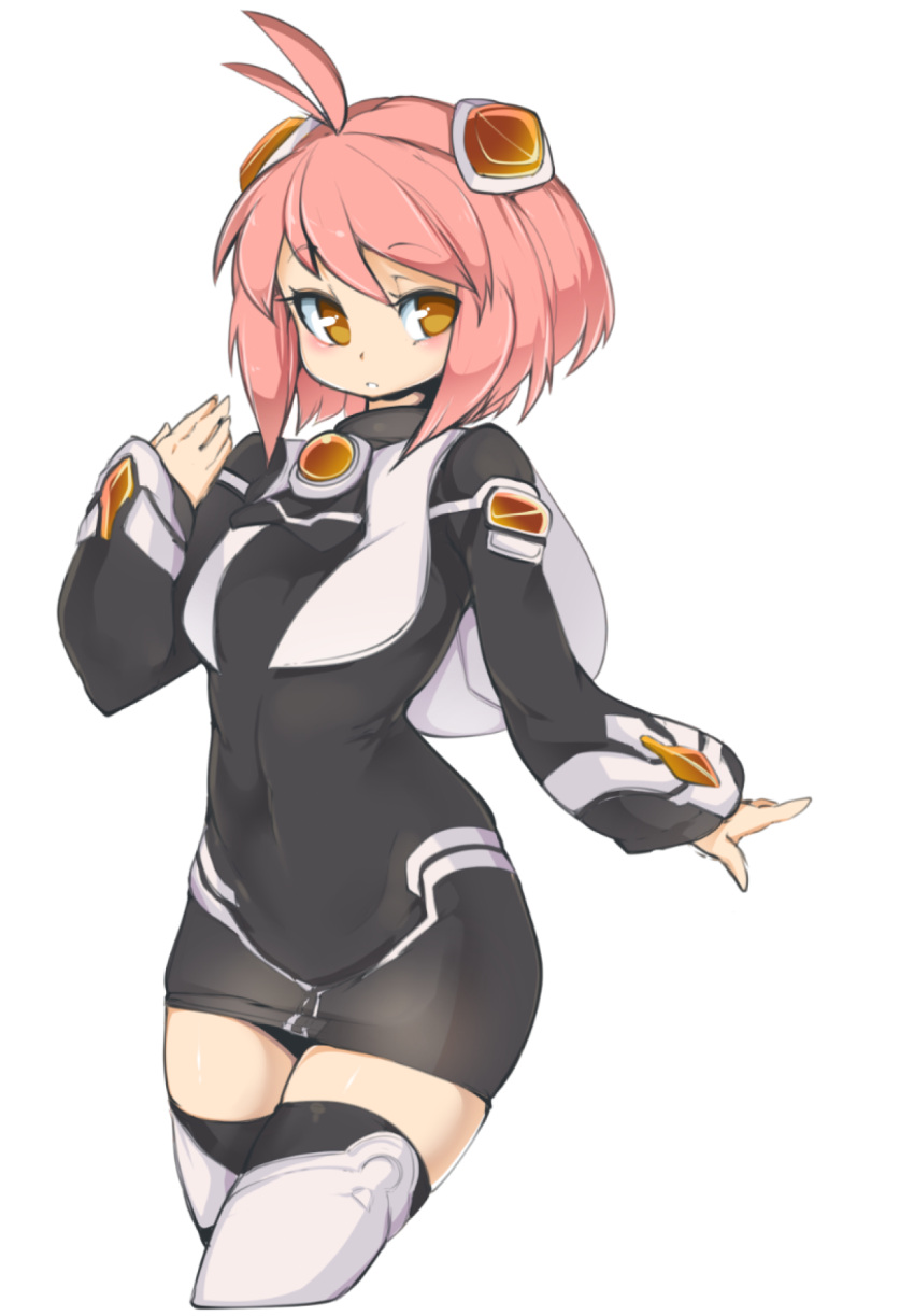 1girl, ahoge, brown_eyes, highres, looking_to_the_side, m.o.m.o., pink_hair, short_hair