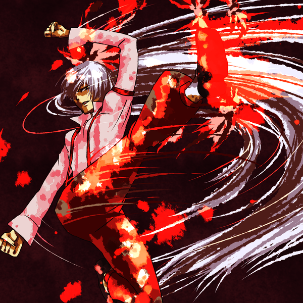 discharge_cycle, fujiwara_no_mokou, genocide_cutter, hair_bow, hair_ribbon, kick, kicking, king_of_fighters