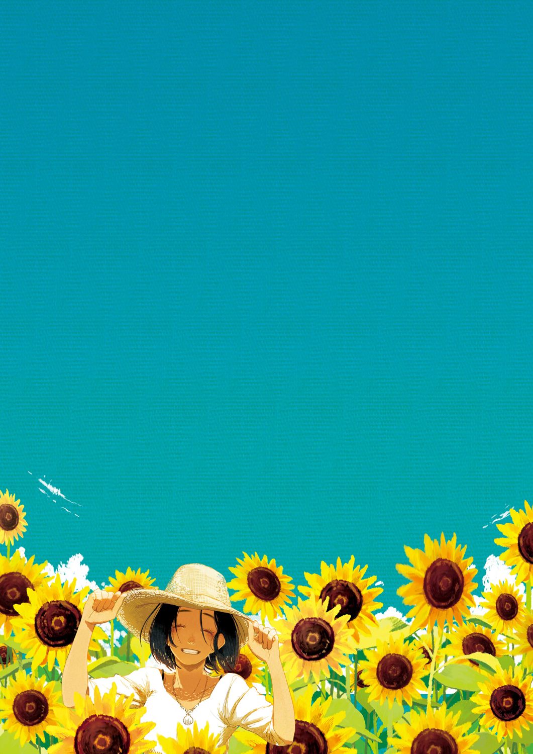 1girl, ^_^, black_hair, closed_eyes, clouds, field, flower, flower_field