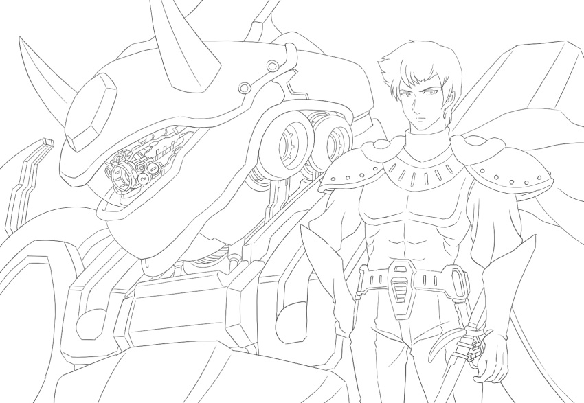 1boy, armor, cape, high_schultatte, highres, kikou-kai_galient, male_focus, mecha