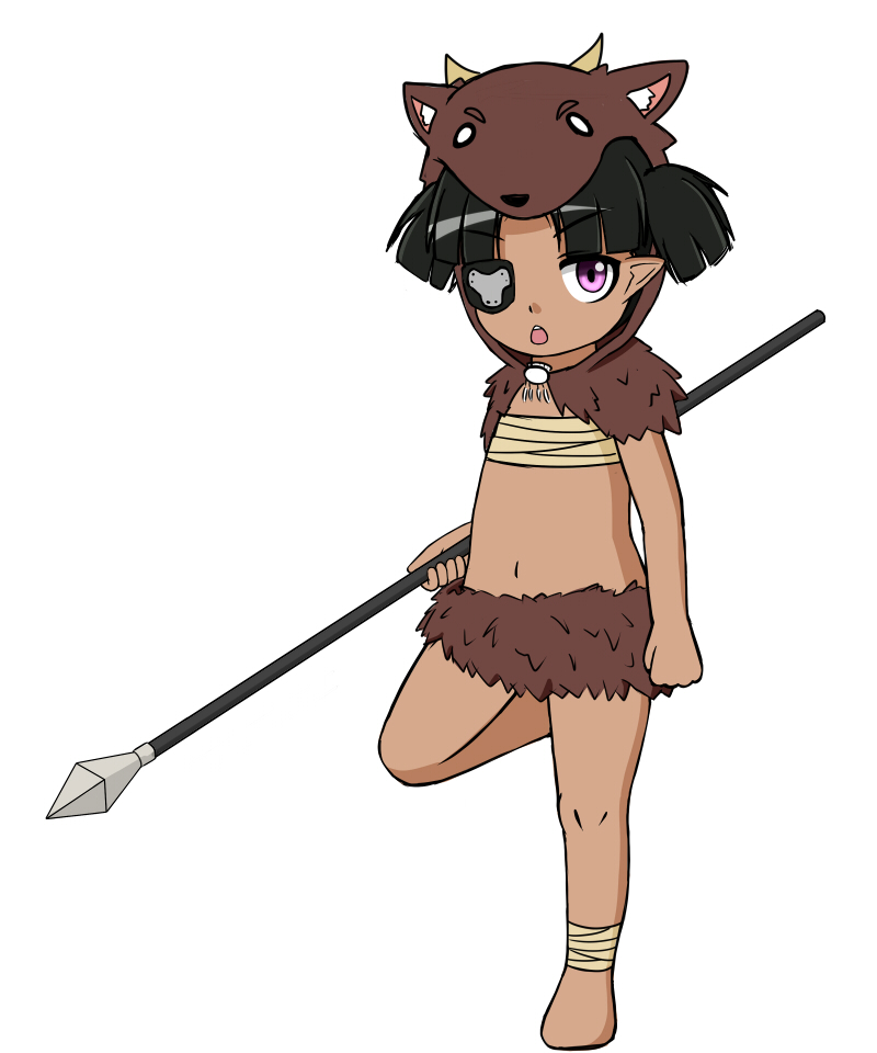 alternate_costume, child, cupala_(8492ace), dark_skin, eyebrows, eyebrows_visible_through_hair, eyepatch, flat_chest