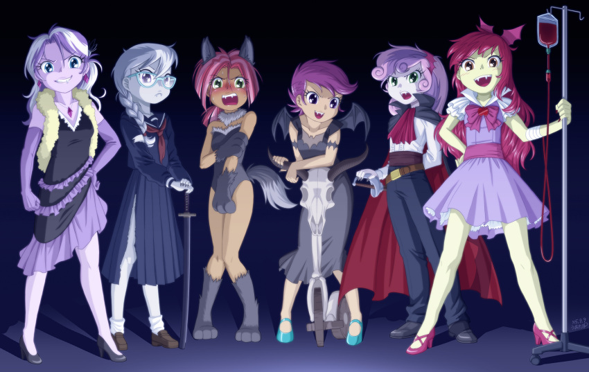 6+girls, apple_bloom, babs_seed, blush, diamond_tiara, multiple_girls, my_little_pony, my_little_pony_equestria_girls, my_little_pony_friendship_is_magic, personification, scootaloo, silver_spoon, sweetie_belle, tagme, uotapo, vampire, werewolf