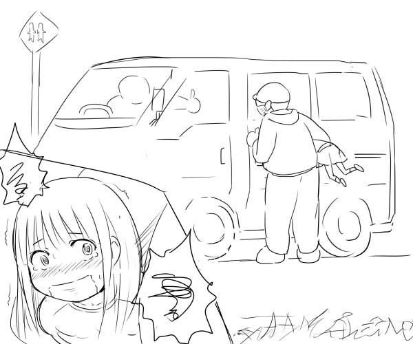 1girl, 2boys, blush, child, comic, eyebrows, holding, kidnapping