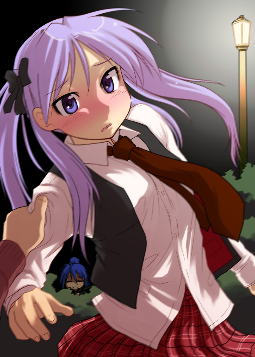 blue_hair, blush, bush, bushes, closed_eyes, dress_shirt, face, grab