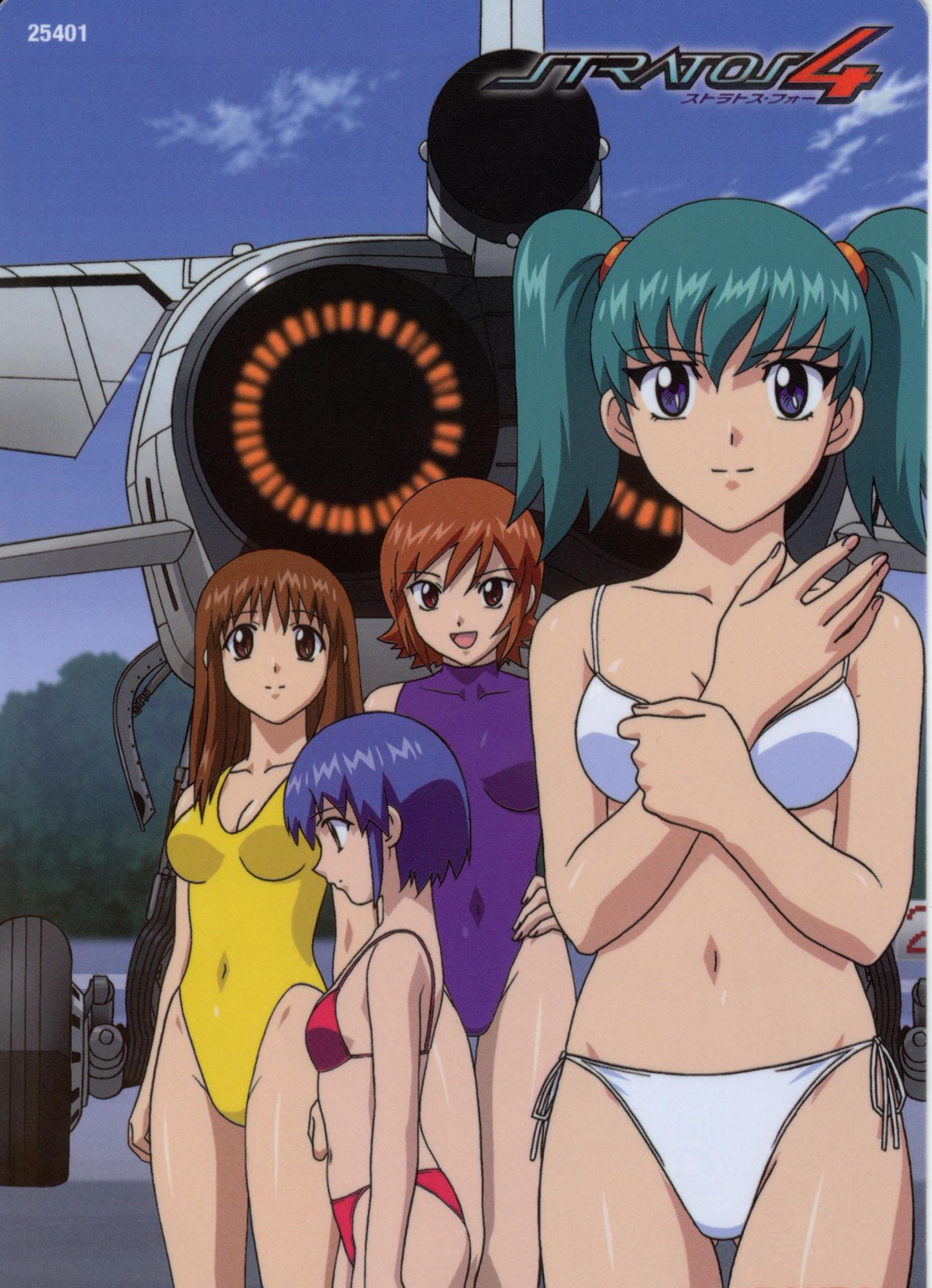 00s, 4girls, airplane, aqua_hair, bikini, blonde_hair, blue_eyes, blue_hair