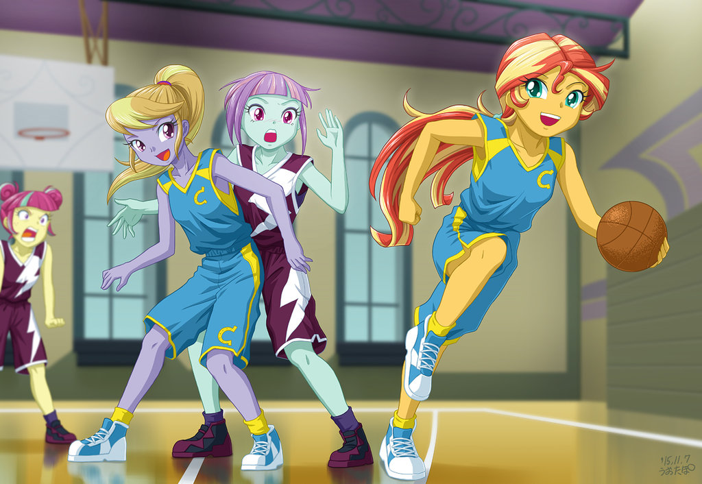 4girls, basketball, cloudy_kicks, multiple_girls, my_little_pony, my_little_pony_equestria_girls, my_little_pony_friendship_is_magic, personification, sour_sweet, sunny_flare, sunset_shimmer, tagme, uotapo