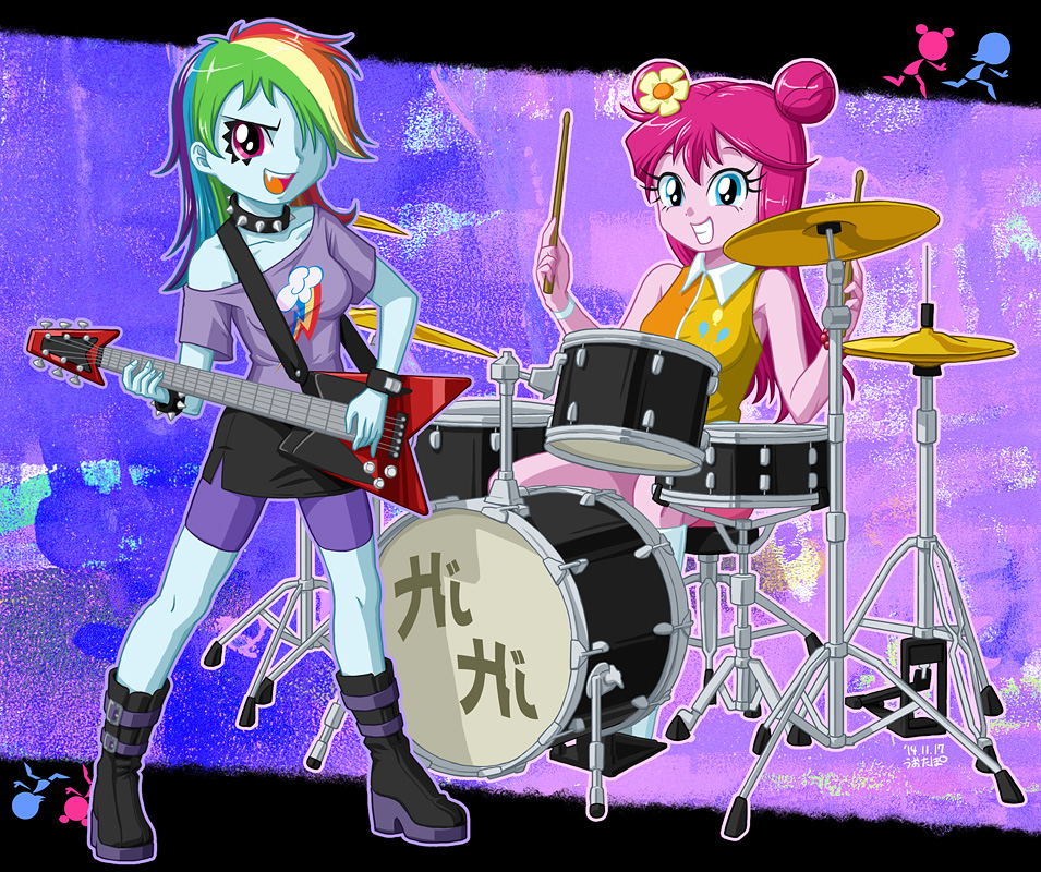 2girls, ami_onuki, ami_onuki_(cosplay), drum, guitar, hi_hi_puffy_amiyumi, multiple_girls, my_little_pony