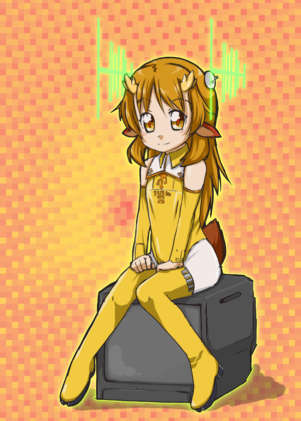 antenna, antennae, blush, brown_eyes, brown_hair, child, detached_sleeves, flat_chest