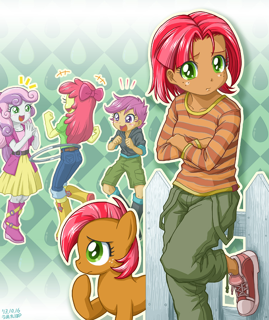 4girls, apple_bloom, babs_seed, dual_persona, hula_hoop, multiple_girls, my_little_pony, my_little_pony_equestria_girls