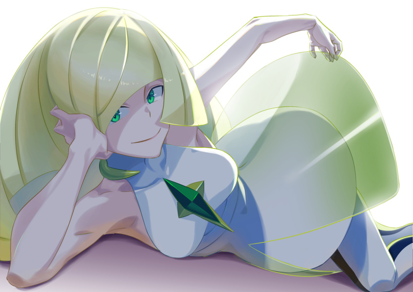 10s, 1girl, armpits, blonde_hair, dress, green_eyes, hair_over_one_eye, highres