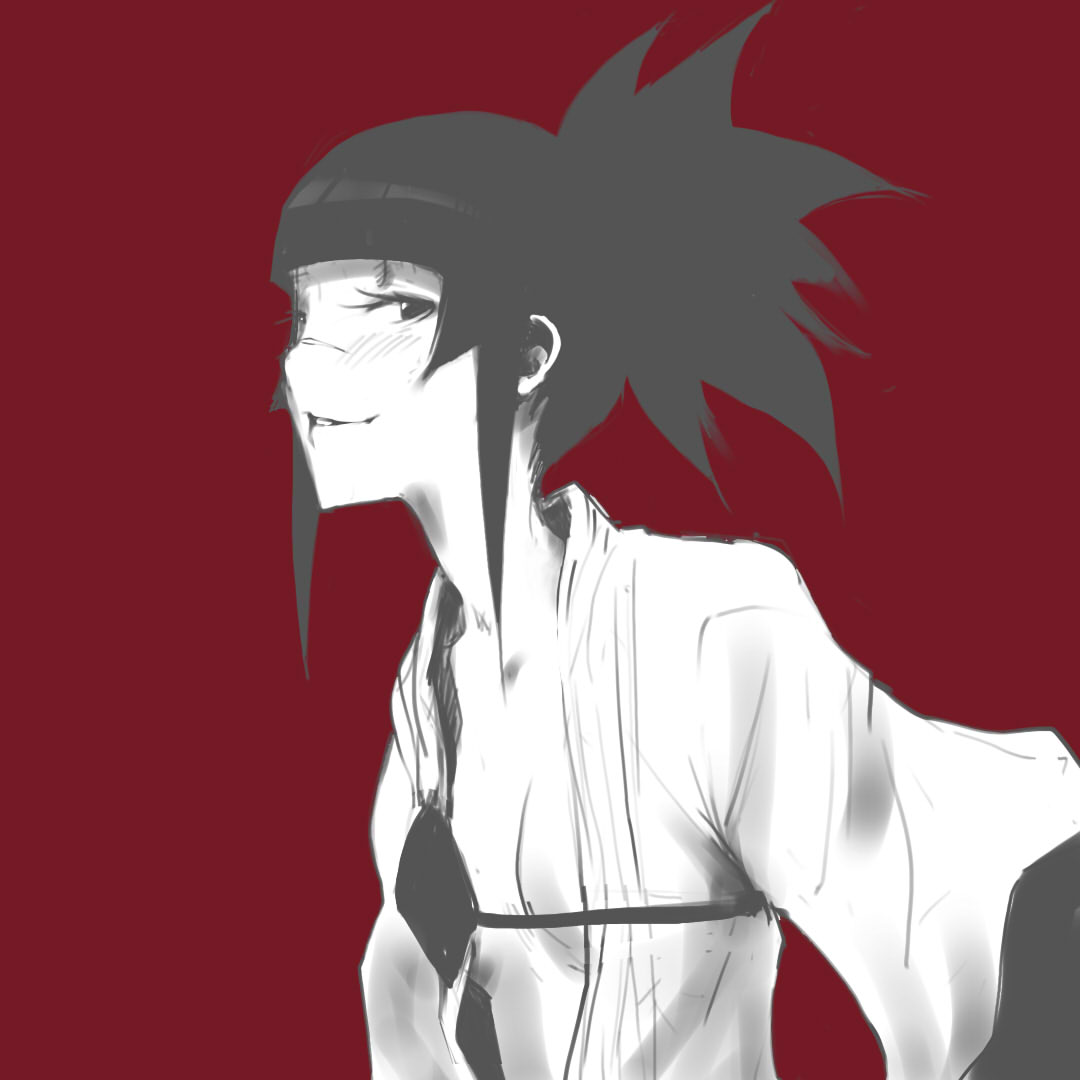 1girl, akame_ga_kill!, female, hime_cut, looking_at_viewer, monochrome, ponytail, simple_background