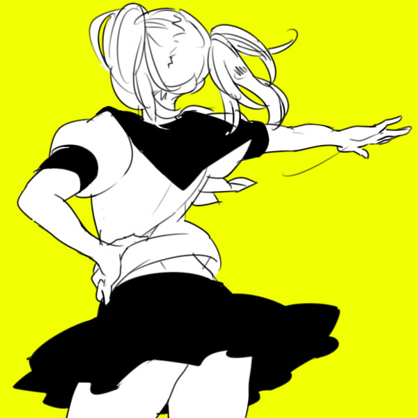 1girl, female, from_behind, hand_on_hip, kinako_(marubotan), monochrome, outstretched_arm, school_uniform