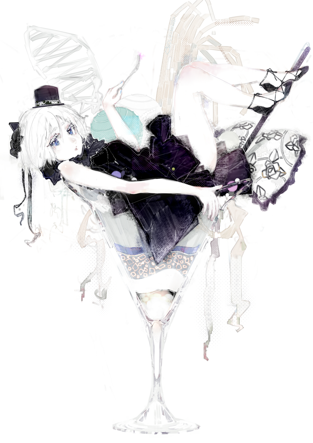 1girl, bare_legs, blue_eyes, cross-laced_footwear, dress, female, food, full_body