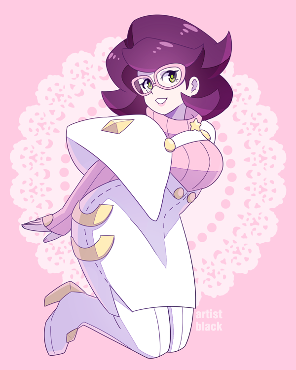 10s, 1girl, artist_black, glasses, pokemon, pokemon_(game), pokemon_sm, purple_hair, wicke_(pokemon)