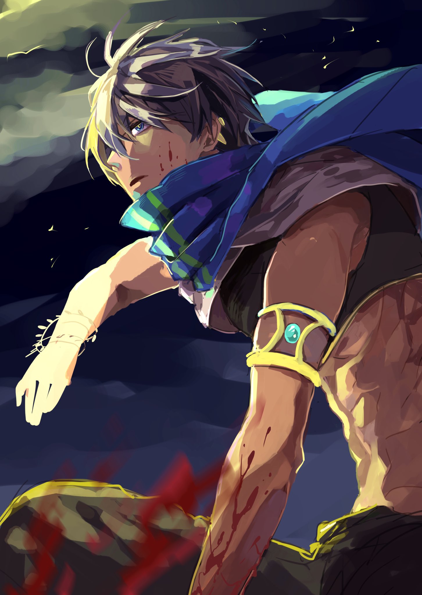 1boy, arabian_clothes, black_hair, blood, blue_eyes, earrings, free!, jewelry