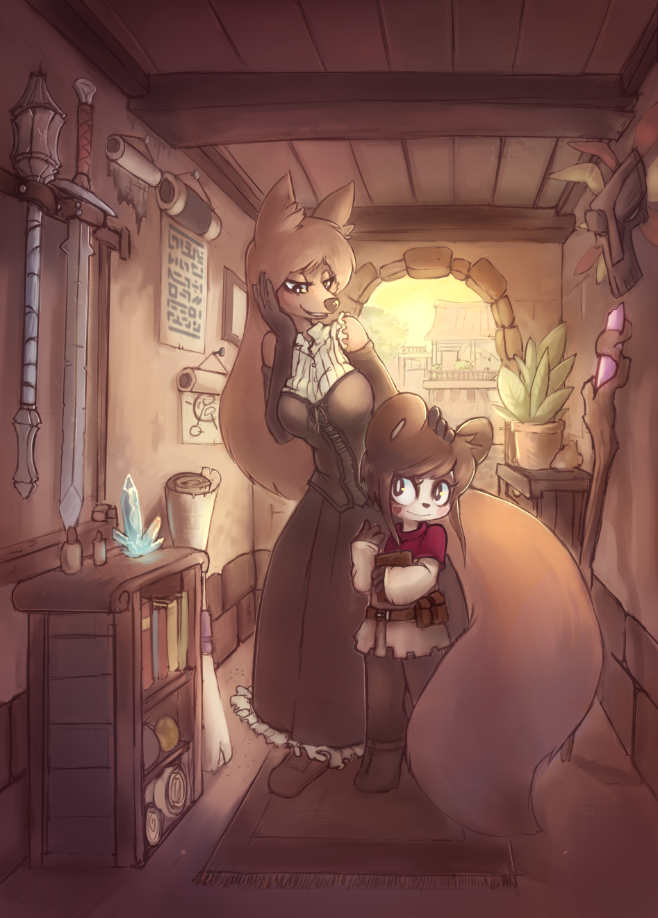 artist_request, fox, furry, indoors, kenny_(ken_ashcorp), panda, standing, tagme
